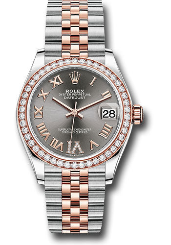 Rolex Steel & Rose Gold Datejust 31 Dark Rhodium Roman Diamond VI Jubilee Diamond Bezel