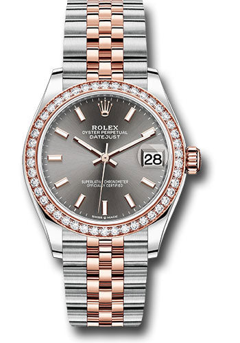Rolex Steel & Rose Gold Datejust 31 Dark Rhodium Index Jubilee Diamond Bezel