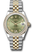 Rolex Steel & Yellow Gold Datejust 31 Olive Green Roman Diamond VI Jubilee Diamond Bezel