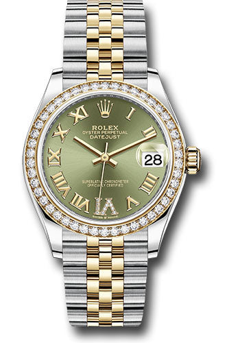Rolex Steel & Yellow Gold Datejust 31 Olive Green Roman Diamond VI Jubilee Diamond Bezel
