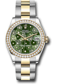 Rolex Steel & Yellow Gold Datejust 31 Olive Green Floral Motif Diamond Oyster Diamond Bezel