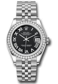 Rolex Steel & White Gold Datejust 31 Black Roman Jubilee Diamond Bezel
