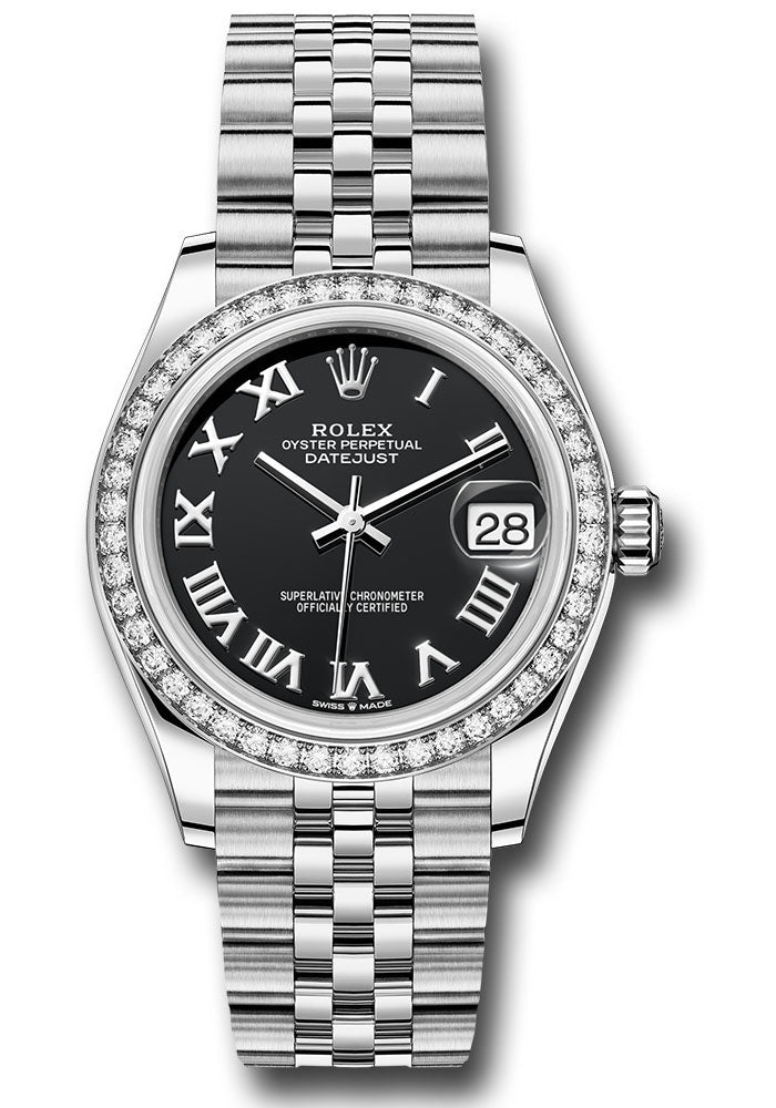 Rolex Steel & White Gold Datejust 31 Black Roman Jubilee Diamond Bezel