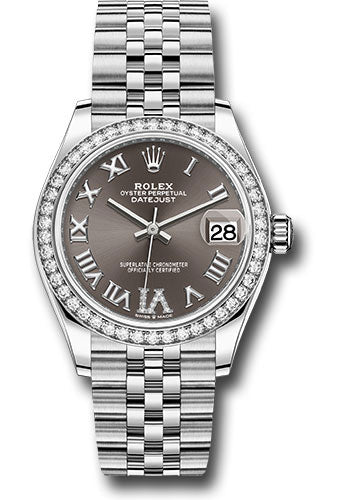 Rolex Steel & White Gold Datejust 31 Dark Grey Roman Diamond VI Jubilee Diamond Bezel