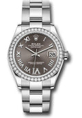 Rolex Steel & White Gold Datejust 31 Dark Grey Roman Diamond VI Oyster Diamond Bezel
