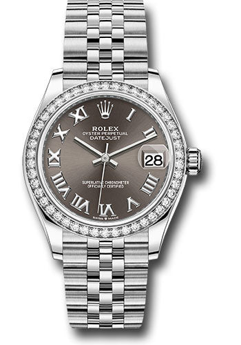 Rolex Steel & White Gold Datejust 31 Dark Grey Roman Jubilee Diamond Bezel