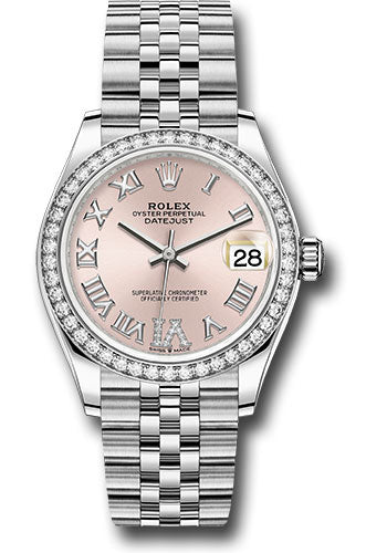 Rolex Steel & White Gold Datejust 31 Pink Roman Diamond VI Jubilee Diamond Bezel