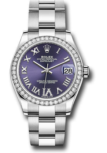 Rolex Steel & White Gold Datejust 31 Aubergine Roman Diamond VI Oyster Diamond Bezel