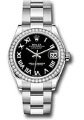 Rolex Steel & White Gold Datejust 31 Black Roman Oyster Diamond Bezel