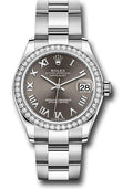 Rolex Steel & White Gold Datejust 31 Dark Grey Roman Oyster Diamond Bezel