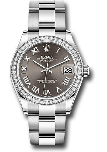 Rolex Steel & White Gold Datejust 31 Dark Grey Roman Oyster Diamond Bezel