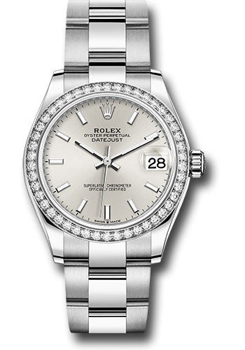 Rolex Steel & White Gold Datejust 31 Silver Index Oyster Diamond Bezel