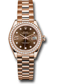 Rolex Everose Gold Datejust 28 Chocolate Star Diamond President Diamond Bezel