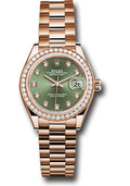 Rolex Everose Gold Datejust 28 Olive Green Diamond President Diamond Bezel