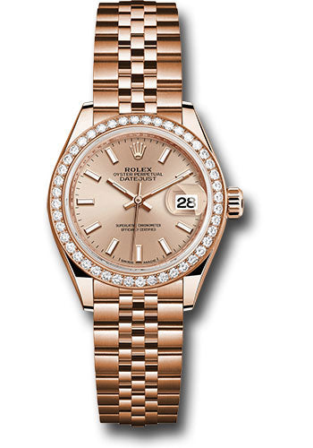 Rolex Everose Gold Datejust 28 Pink Sundust Index President Diamond Bezel