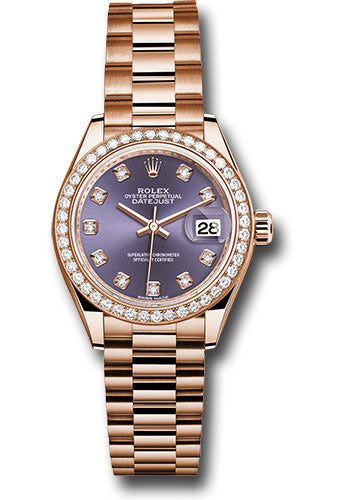 Rolex Everose Gold Datejust 28 Aubergine Diamond President Diamond Bezel