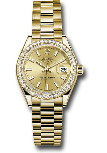 Rolex Yellow Gold Datejust 28 Champagne Index President Diamond Bezel