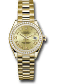 Rolex Yellow Gold Datejust 28 Champagne Roman President Diamond Bezel