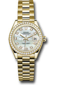 Rolex Yellow Gold Datejust 28 Mother Of Pearl Diamond President Diamond Bezel