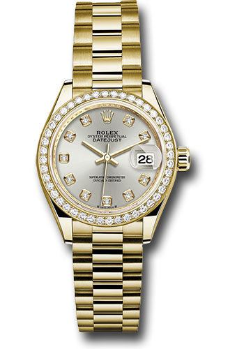 Rolex Yellow Gold Datejust 28 Siover Diamond President Diamond Bezel