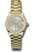 Rolex Yellow Gold Datejust 28 Silver Index President Diamond Bezel