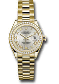 Rolex Yellow Gold Datejust 28 Silver Roman President Diamond Bezel