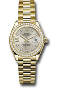 Rolex Yellow Gold Datejust 28 Silver Diamond Star President Diamond Bezel