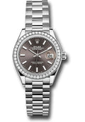 Rolex White Gold Datejust 28 Dark Grey Index President Diamond Bezel