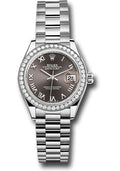 Rolex White Gold Datejust 28 Dark Grey Roman President Diamond Bezel