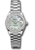 Rolex White Gold Datejust 28 Mother Of Pearl Diamond President Diamond Bezel