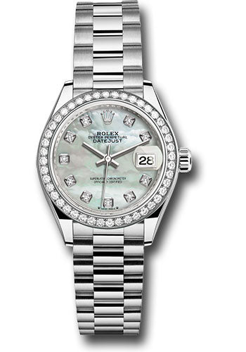 Rolex White Gold Datejust 28 Mother Of Pearl Diamond President Diamond Bezel