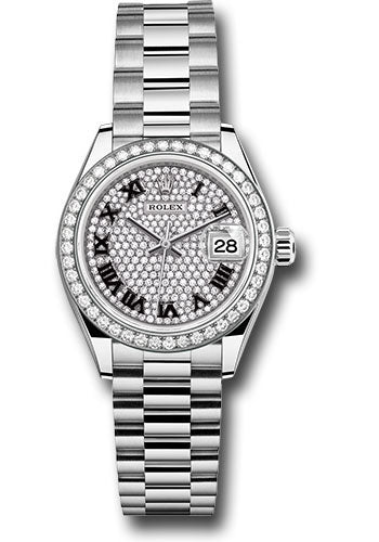 Rolex White Gold Datejust 28 Diamond Paved President Diamond Bezel