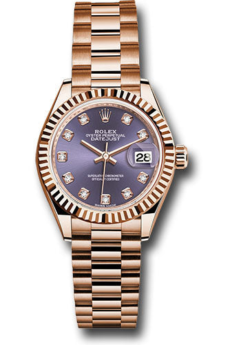 Rolex Everose Gold Datejust 28 Aubergine Diamond President