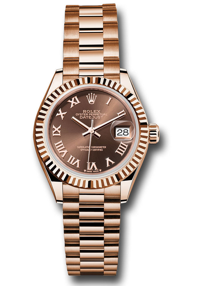 Rolex Everose Gold Datejust 28 Chocolate Roman President