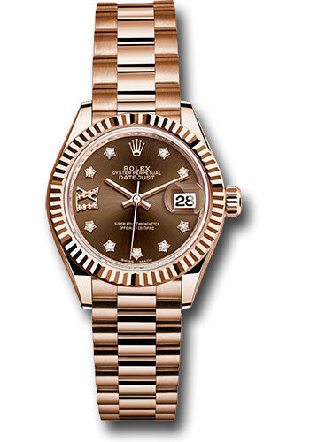 Rolex Everose Gold Datejust 28 Chocolate Star Diamond President