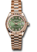 Rolex Everose Gold Datejust 28 Olive Green Diamond President