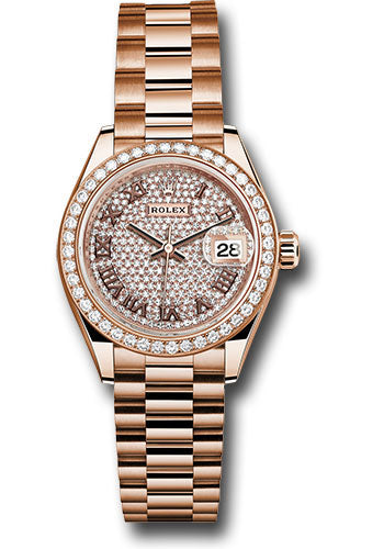 Rolex Everose Gold Datejust 28 Diamond Paved President Diamond Bezel