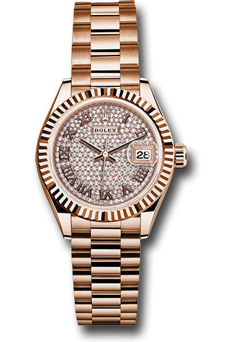 Rolex Rose Gold Datejust 28 Diamond Paved Dial President