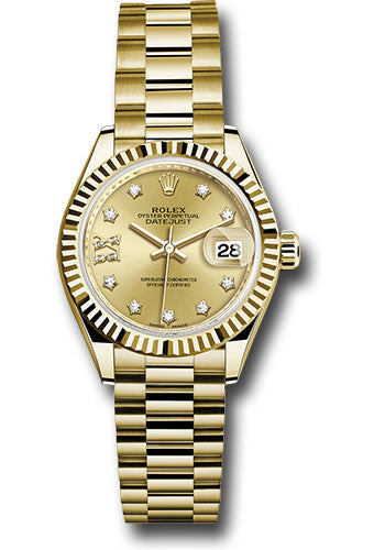 Rolex Yellow Gold Datejust 28 Champagne Diamond Star President