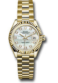Rolex Yellow Gold Datejust 28 Mother Of Pearl Diamond President