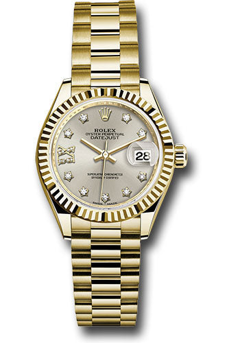 Rolex Yellow Gold Datejust 28 Silver Diamond Star President