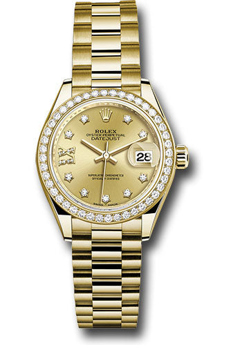 Rolex Yellow Gold Datejust 28 Champagne Diamond Star President Diamond Bezel