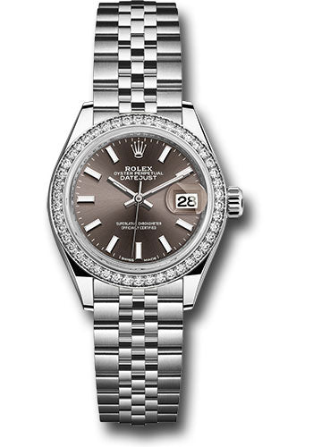 Rolex Steel & White Gold Datejust 28 Dark Grey Index Roman Diamond Bezel