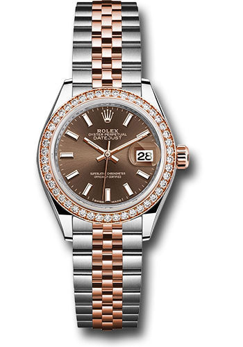 Rolex Steel & Everose Gold Datejust 28 Chocolate Index Jubilee Diamond Bezel