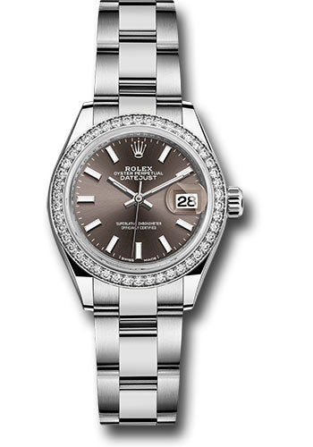 Rolex Steel & White Gold Datejust 28 Dark Grey Index Diamond Bezel Oyster