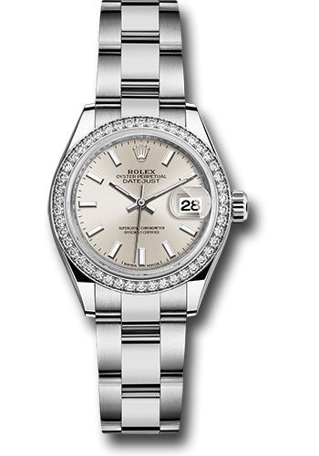 Rolex Steel & White Gold Datejust 28 Silver Index Diamond Bezel Oyster