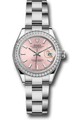 Rolex Steel & White Gold Datejust 28 Pink Index Diamond Bezel Oyster