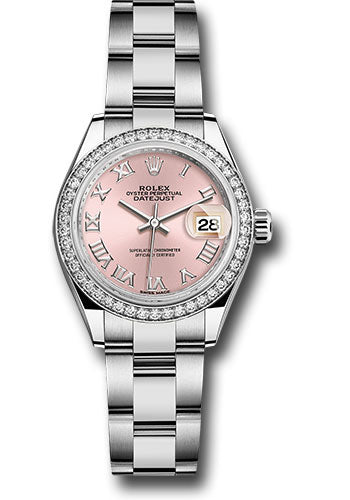 Rolex Steel & White Gold Datejust 28 Pink Roman Diamond Bezel Oyster