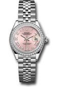 Rolex White Gold & Steel Datejust 28 Pink Roman Jubilee Diamond Bezel