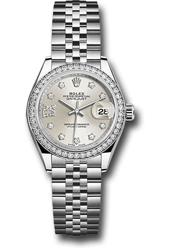 Rolex Steel & White Gold Datejust 28 Silver Star Diamond President Diamond Bezel